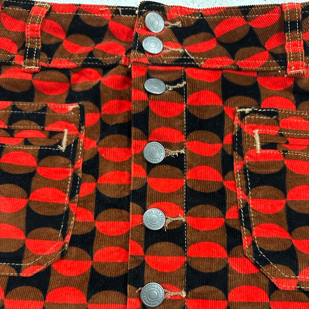 FREE PEOPLE WE THE FREE JOANIE CORDUROY MINI SKIRT - Geometric Red and Black - Picture 7 of 8